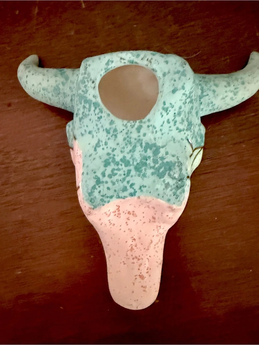 Southwest Native Ceramic Cow Bull Buffalo Skull Small Wall Hanging Sculpture Vtg